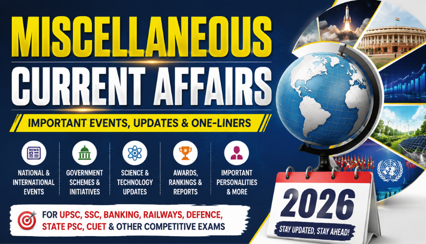 🌟 Miscellaneous Current Affairs 2026 | Important Events, Updates & One-Liners for Competitive Exams